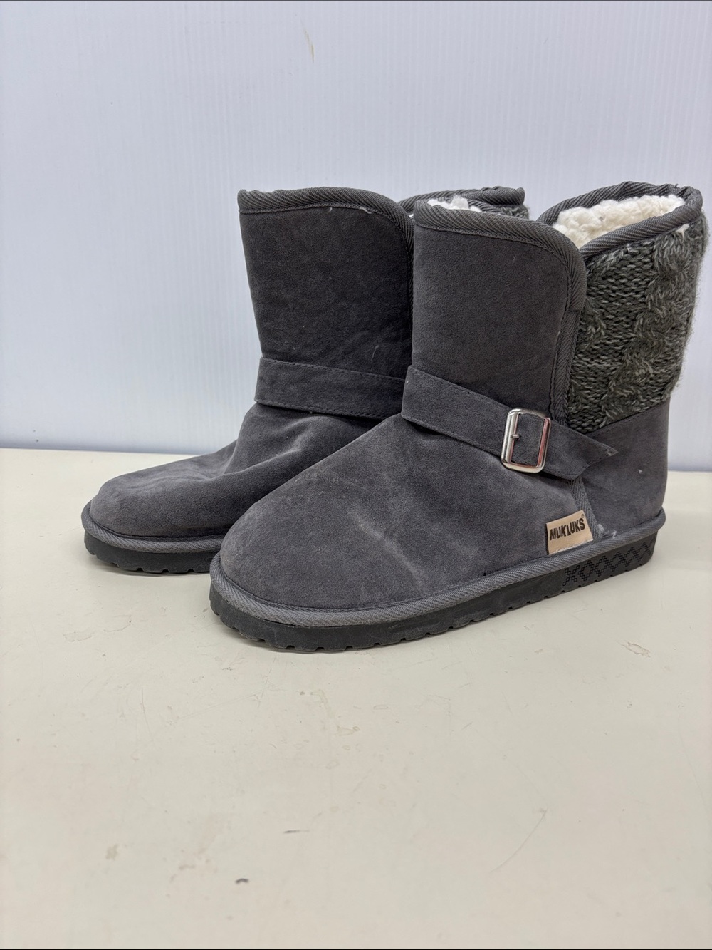 Muk Luks Gray Suede Shearling with Buckle